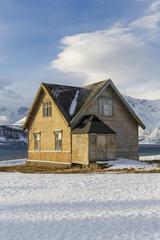 Old wooden house on Ullsfjord, Troms county, Norway