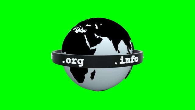 Domain name world spinning on chromakey green background