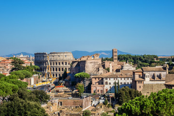 Fototapeta na wymiar Panoramic View of Rome with Imperial Fora in foreground. Italy.