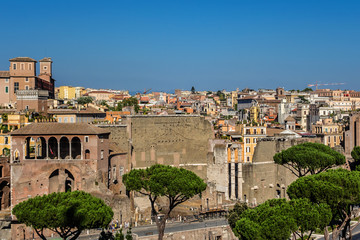 Fototapeta premium Panoramic View of Rome with Imperial Fora in foreground. Italy.