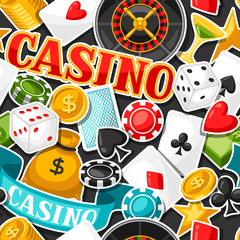 Casino gambling seamless pattern with game sticker objects