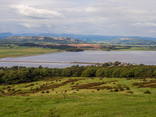 The river Kent estuary from the top of Arnside Knot in late summer sunshine, Arnside, Cumbria, UK