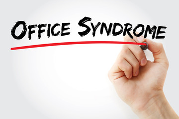 Hand writing Office Syndrome with marker, concept background
