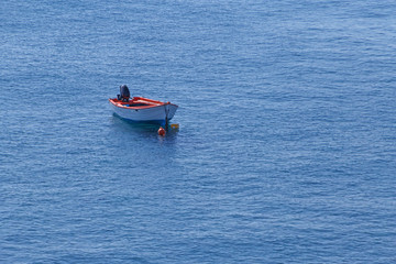 boat in Aegean sea at Santorini