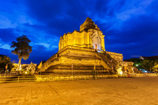 Image of landmark buddhist pagoda at wat Chedi Luang,Chiang Mai, Thailand