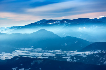 winter mist in mountains