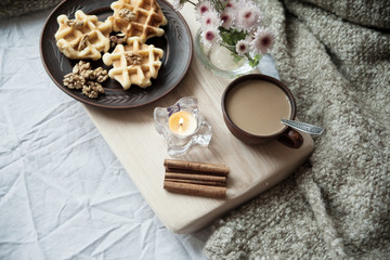 Obraz na płótnie Canvas Morning delicious coffee in bed
