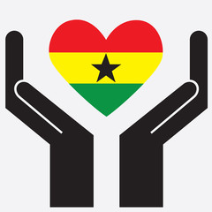 Hand showing Ghana flag in a heart shape. Vector illustration. 