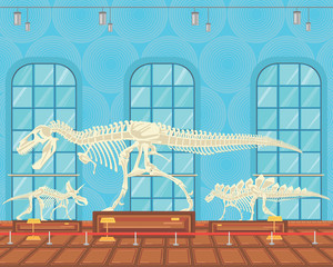 Tyrannosaur Rex bones skeleton in museum exhibition. © trokerr