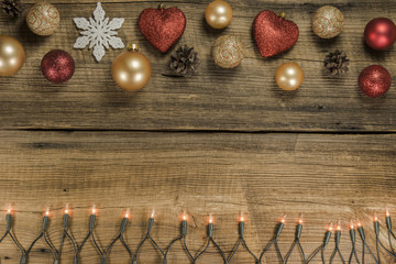 Christmas decorations on wooden board