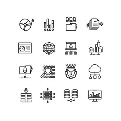 Big data cloud technology services thin line vector icons