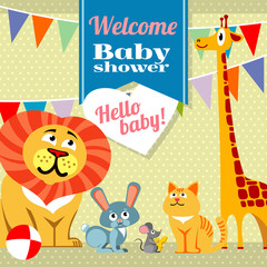 Baby shower celebration greeting invitation card vector template