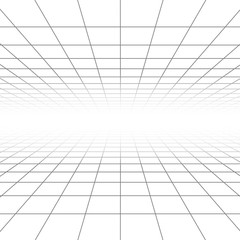 Ceiling and floor perspective grid vector lines, architecture wireframe - obrazy, fototapety, plakaty