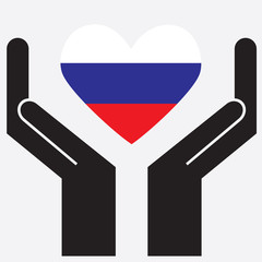 Hand showing Russia flag in a heart shape. Vector illustration