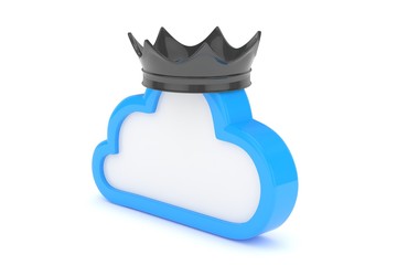 Isolated blue cloud icon with black crown on white background. Symbol of communication, network and technology. Broadband. Online database. 3D rendering.