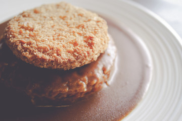 japanese food fry pork tongkatsu curry. with vintage filter
