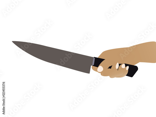 "Man holding a knife in hand. Vector illustration flat design. Isolated