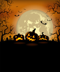 Halloween background with scary pumpkins