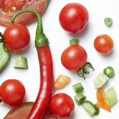 Tomato and red hot chili peppers