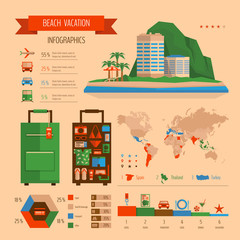 Obraz premium Beach vacation infographics. Summer travel and tourism planning.