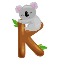 letter K with koala animal for kids abc education in preschool. © anutaberg