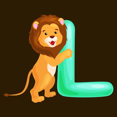 letter L with lion animal for kids abc education in preschool.