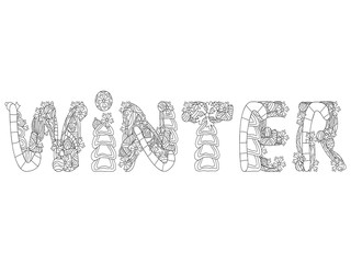 Vector illustration Winter inscription coloring antistress