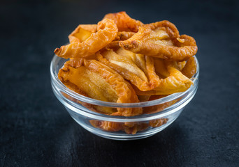 Slate slab with dried Pears (close-up shot)