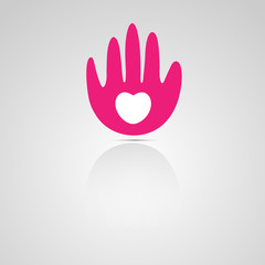 Abstract hand and heart logo vector
