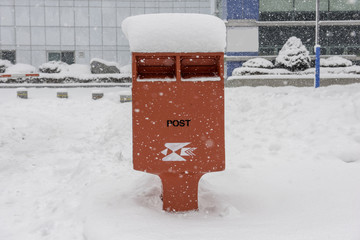 Snow on post box