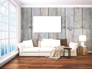 Modern bright interior . 3D rendering