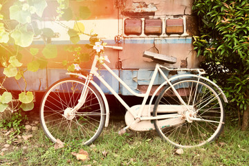 Fototapeta na wymiar Vintage bicycle waiting near tree