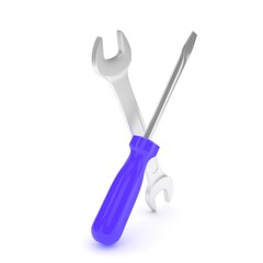 3D Illustration Wrench and screwdriver, service concept