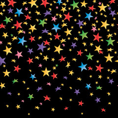 Colored stars with a gradient, black seamless background. Vector illustration