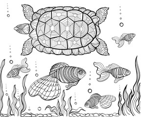 Hand drawn ink pattern. Coloring book for adult
