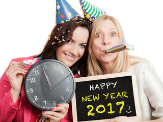 Two women celebrating new year's eve 2017