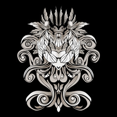 Obraz premium dark patterns in the style of shamans with feathers and leaves