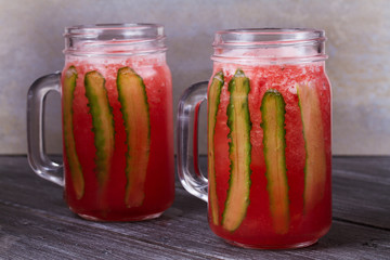 Watermelon cocktail with ginger and cucumber. Healthy fruit and vegetable drinks