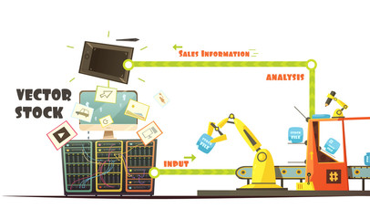 Microstock Market Working Concept Cartoon Schema