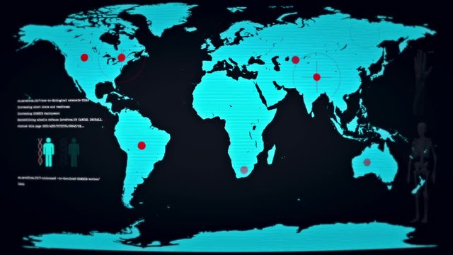 Futuristic Monitor with Glitches Show the World Under Zombies Attack