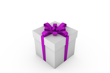 White gift box with violet ribbon bow