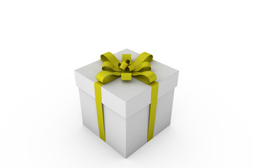 White gift box with yellow ribbon bow