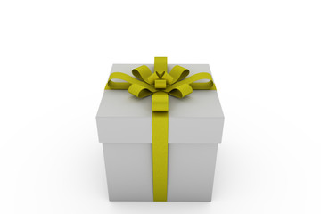 White gift box with yellow ribbon bow