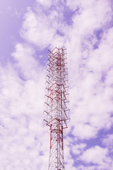 Radio or TV broadcast tower against blue sky background