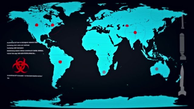 Futuristic Monitor with Glitches Show the World Under Biological Attack