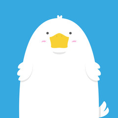 cute big fat white duck on blue background