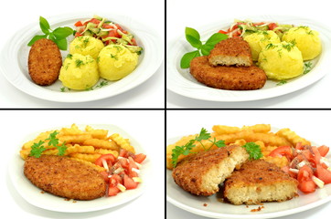 kotlet rybny z ziemniakami i frytkami
