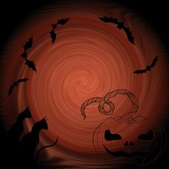 Halloween: bats, cat, pumpkin - decorative composition. 