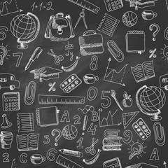 School repeated pattern on black chalkboard background, vector illustration