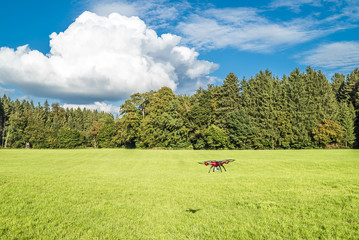 Quadrocopter Wiese Wald Kumuluswolke Himmel